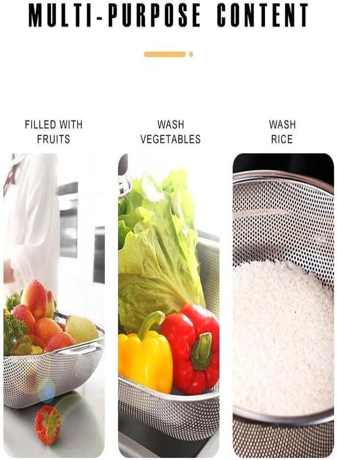 Kreshu Multi-Functional Rectangular Stainless Steel Basket with Handle| Colander Metal Strainer for Draining Vegetable Fruit Noodles Pasta Beans Grains Washing Filter Bowl Storing Purpose(Pack of 1) - Image 5